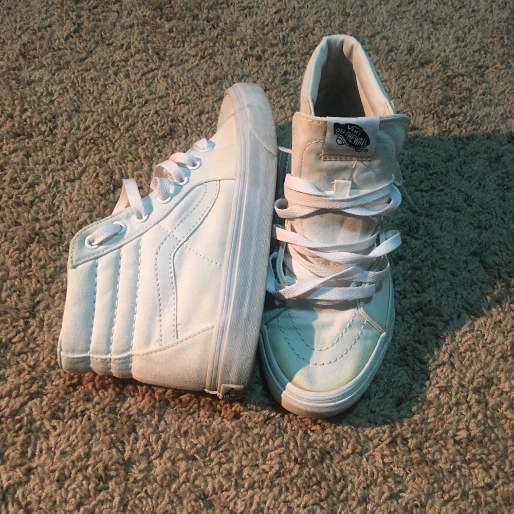 White Hightop Vans. Women size 6.5 Men 5